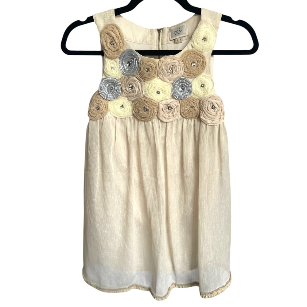 Eci New‎ York Womens Cream Floral Embellished Boho Top Size 6
